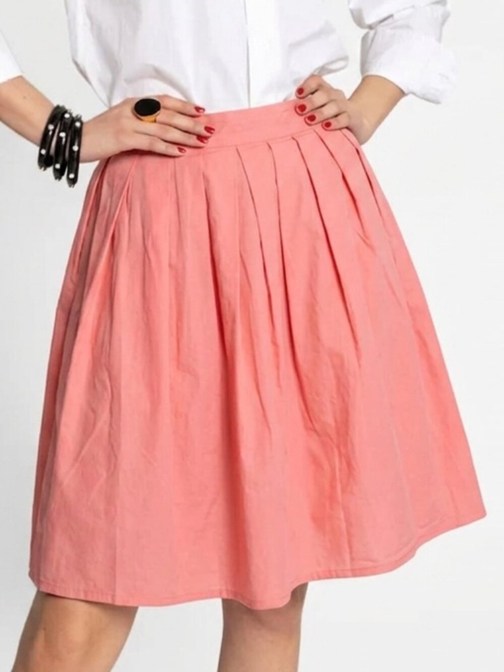 Tahari Coral Pink Pleated Skirt 6 A-Line Knee length Preppy Coastal Grandmother
